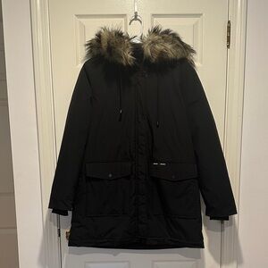 Black Parka with Faux Fur Hood